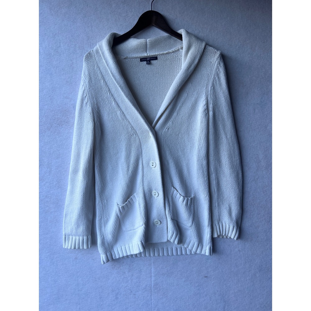 Gap Cream White Shawl Collar Cardigan Sweater Womens Medium Chunky Knit Pockets